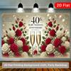 2D Flat Printed 40th Anniversary Backdrop, Elegant Ruby Wedding Photo Banner with Roses & Bub