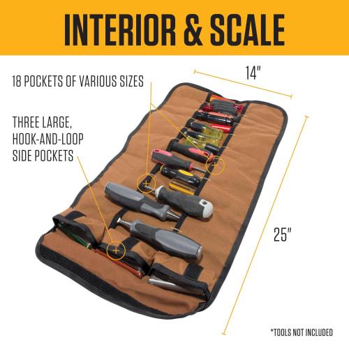 carhartt 18-Pocket Utility Roll, Durable Waterproof Tool Organizer Roll Bag, Essential Tool Roll (Black)