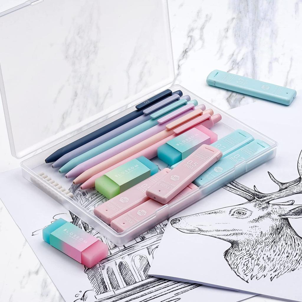 Four Candies Pastel Mechanical Pencil Set Easy to Write Includes 360 HB Leads and Eraser Cute Design for Girls and Boys School Stationery Set 6-Piece