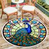 Stained Glass Peacock Round Rug Floor Mat Doorway Rug With Nonslip Backing Outdoor Patio Camping Rug Floor Mat Living Room Bedroom Decoration