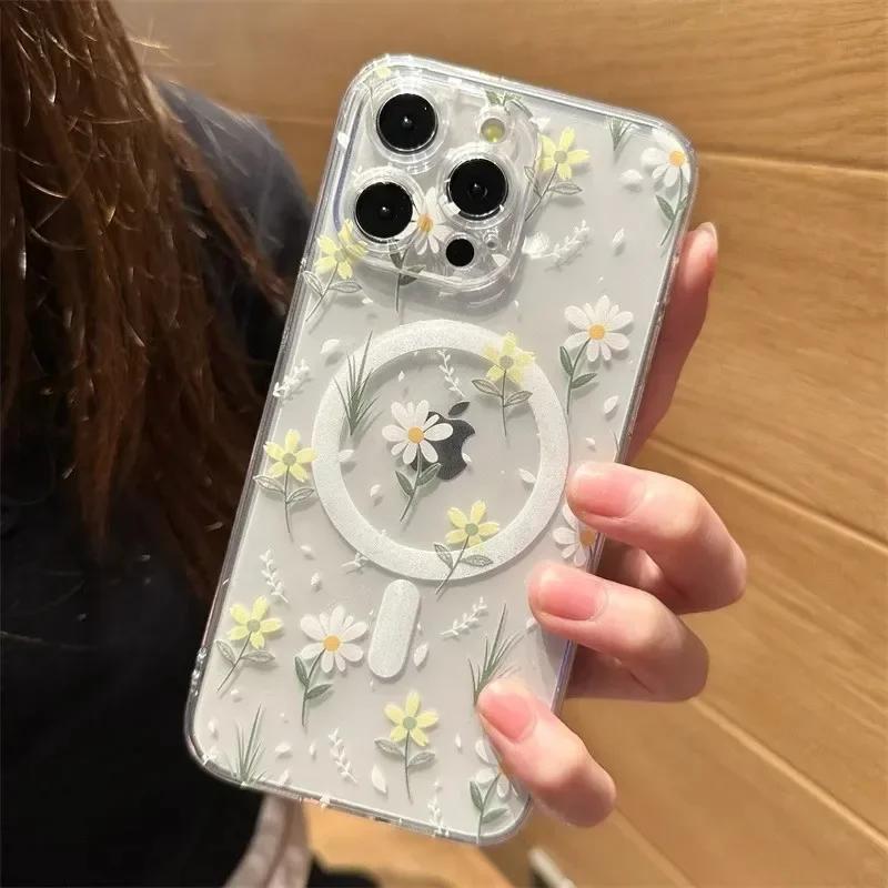 Роскошный магнитный чехол Clmj с маленьким цветком хризантемы Magsafe для iPhone 16 15 14 13 12 11 8 7 Plus Pro Max XR XSMax