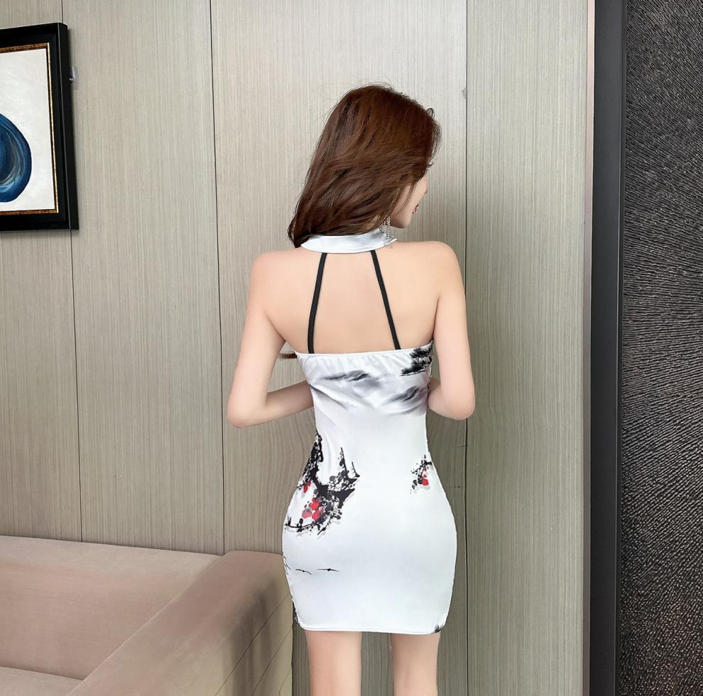 Chinese Style Sexy Mesh Halter Cheongsam Bodycon Dress