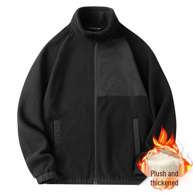 Мужская утепленная флисовая куртка с цветными блоками и воротником-стойкой, осенне-зимний повседневный спортивный топ