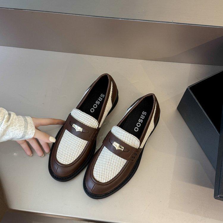 platform leather retro loafers women's spring and autumn platform design sense small gold coins British style small leather shoes women's single shoes