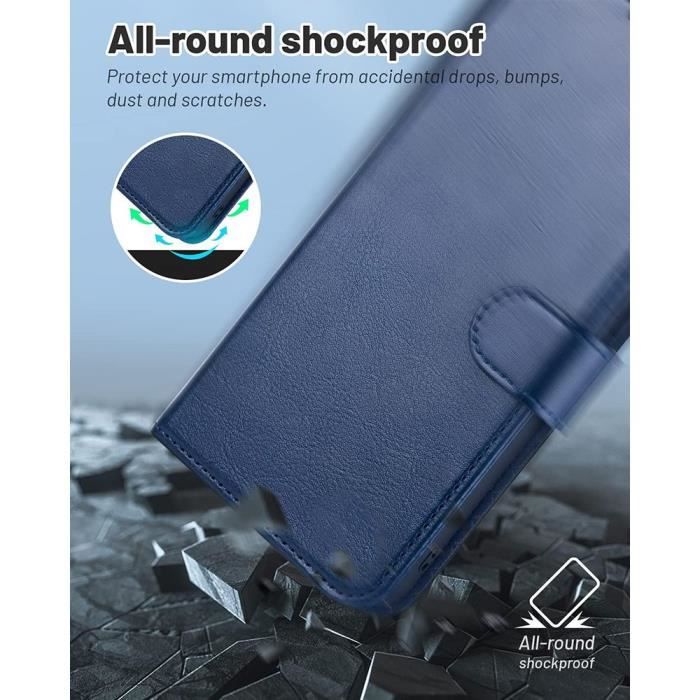 Coque - Efconnection - pour Samsung Galaxy S24 Plus - Effet Cuir - Bleu Marine - 2 Verres Trempés