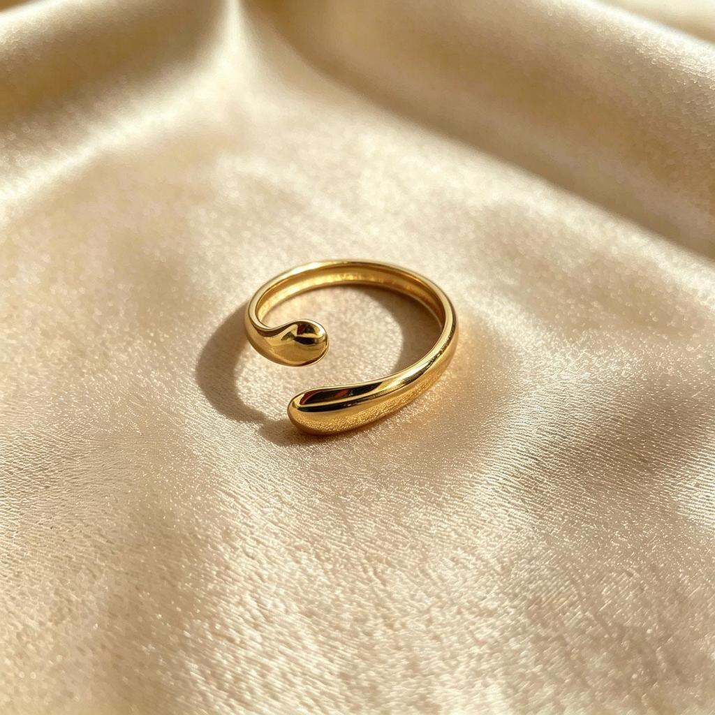 Water Drop Shape Open Metal Ring Women European-American Style Four Seasons Trendy Personality Small Design Texture Smooth Surface Ring