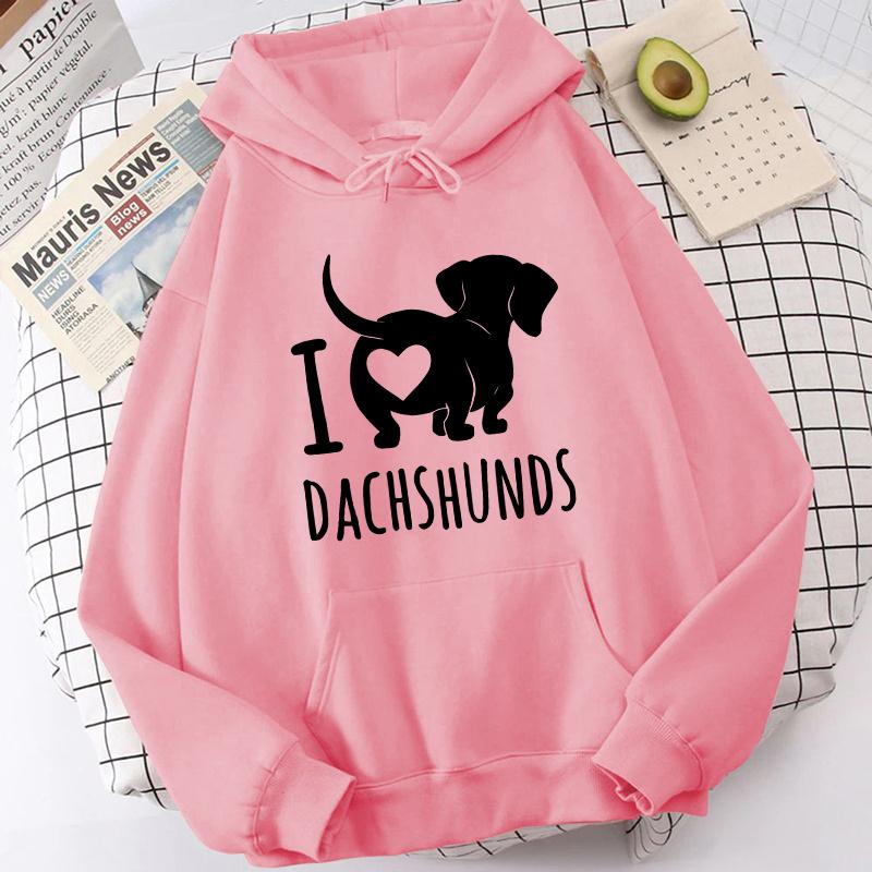 (High Quality Hoodies)New I Love Dachshund Printed Hoodies Women Men Sweatshirt Hooded Casual Tops Pullovers