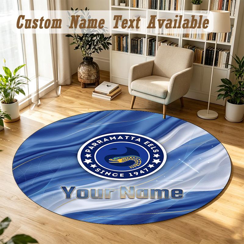 Round Rug Custom NameParramatta Eels Pattern Non Slip Carpet Home Floor Decor