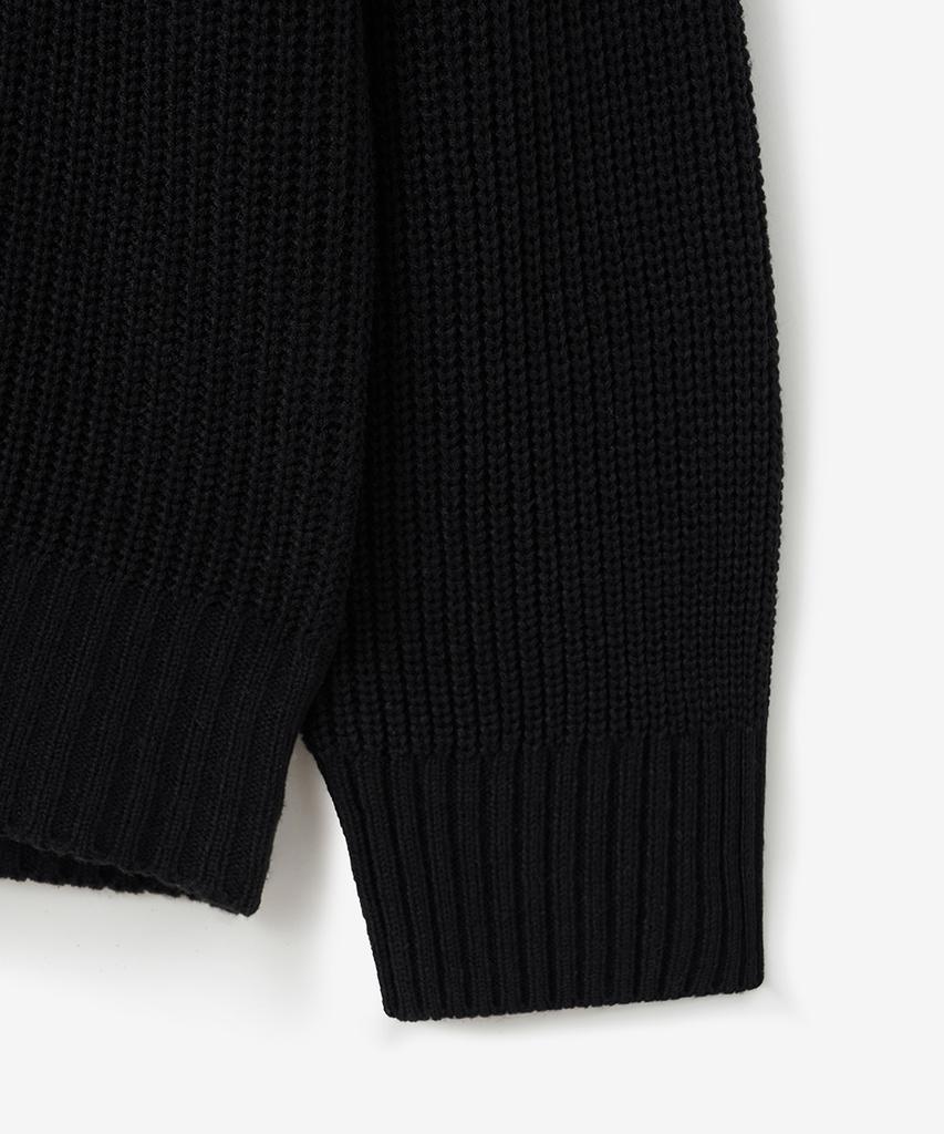 BLOND9 Oversized Rib Knit Hoodie Half Zip_Black