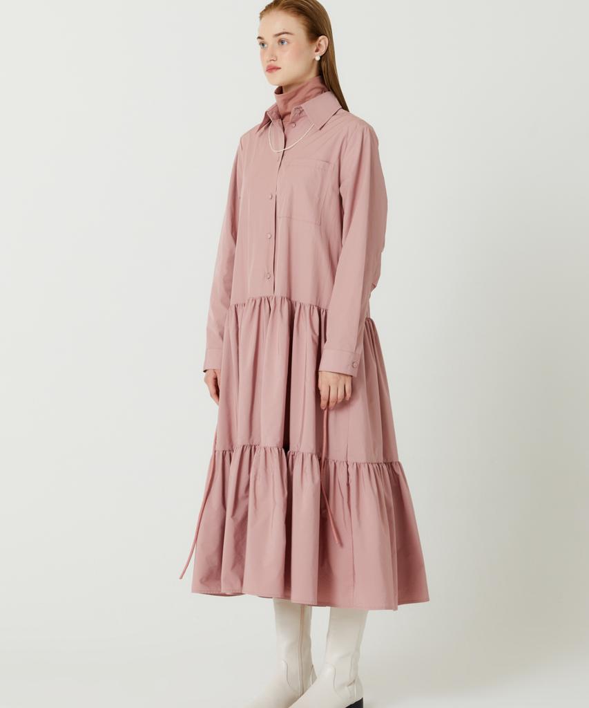 The Studio K Shirred Shirt Long Dress (Pink)