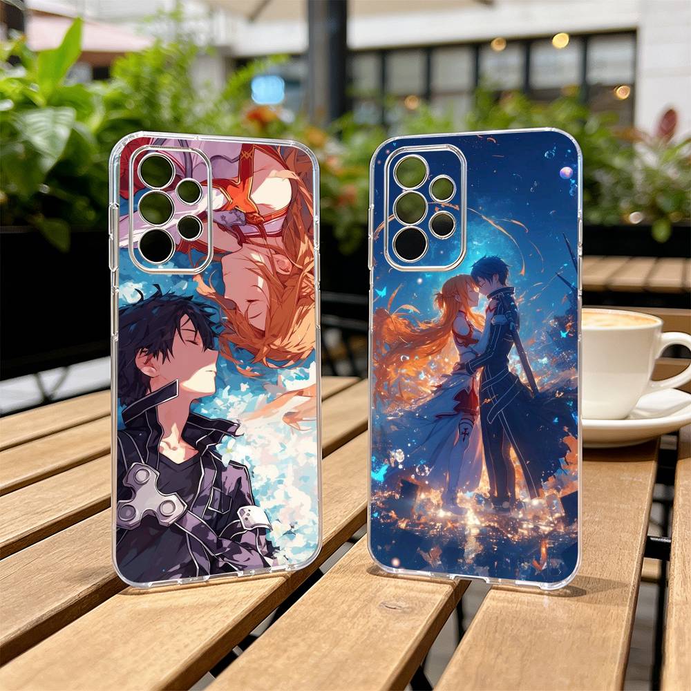 Чехол для телефона с персонажами аниме Кирито и Асуна для Samsung S25, S24, S21, S22, S23, S30, Ultra, S20, Plus, Fe Прозрачный чехол