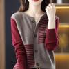 Autumn Winter Striped Patchwork Loose Casual Knitting Cardigan Coat Women All-match Buttons Jacket Top