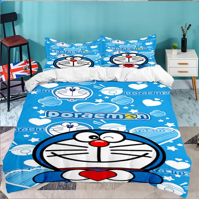 3PCS Doraemon Bedding Set,Including 1pc Duvet Cover And 2pcs Pillowcases Perfect for Bedroom, Dormitory, Large size Fan Christmas gift