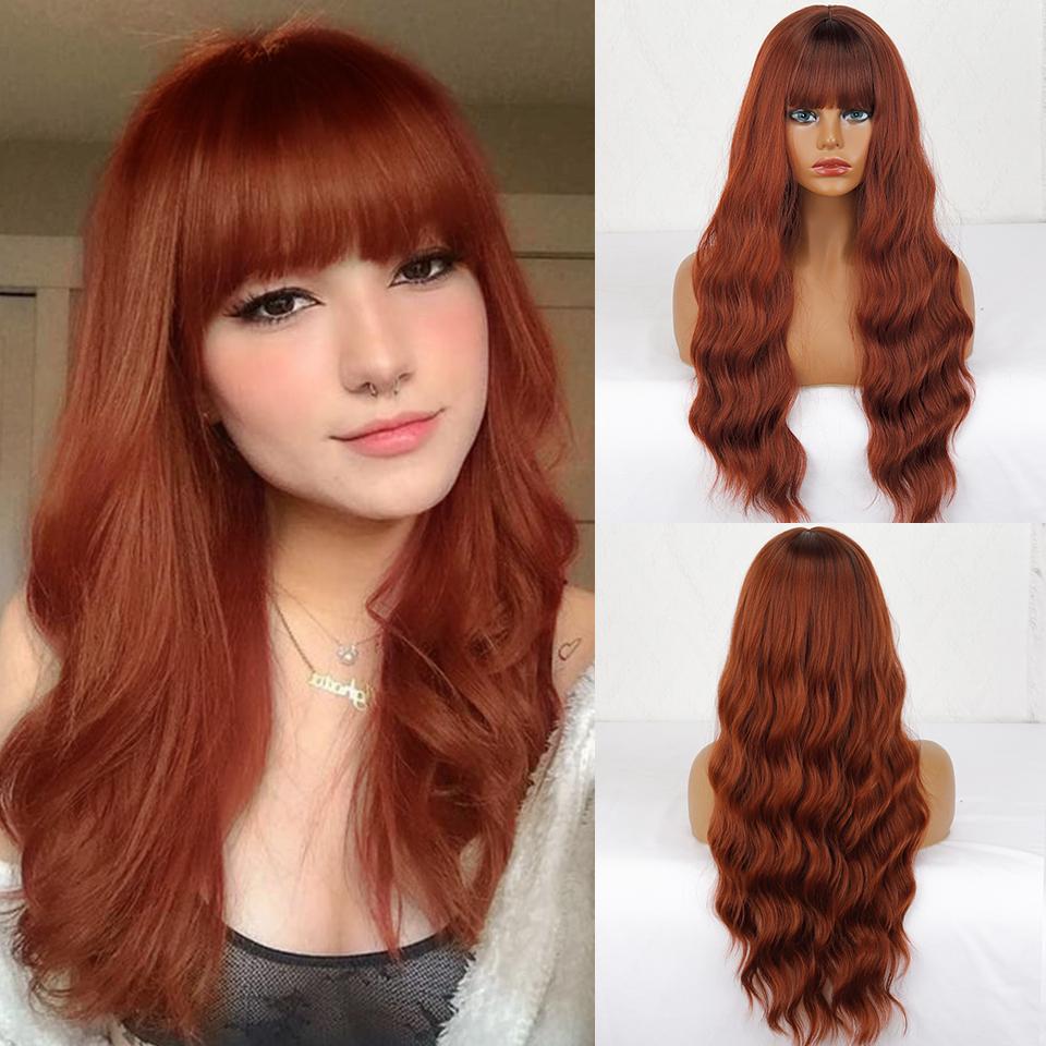 XINRAN Женский длинный волнистый парик с челкой, синтетическое волокно, естественная волна воды, черный длинный парик для повседневной носки, косплей