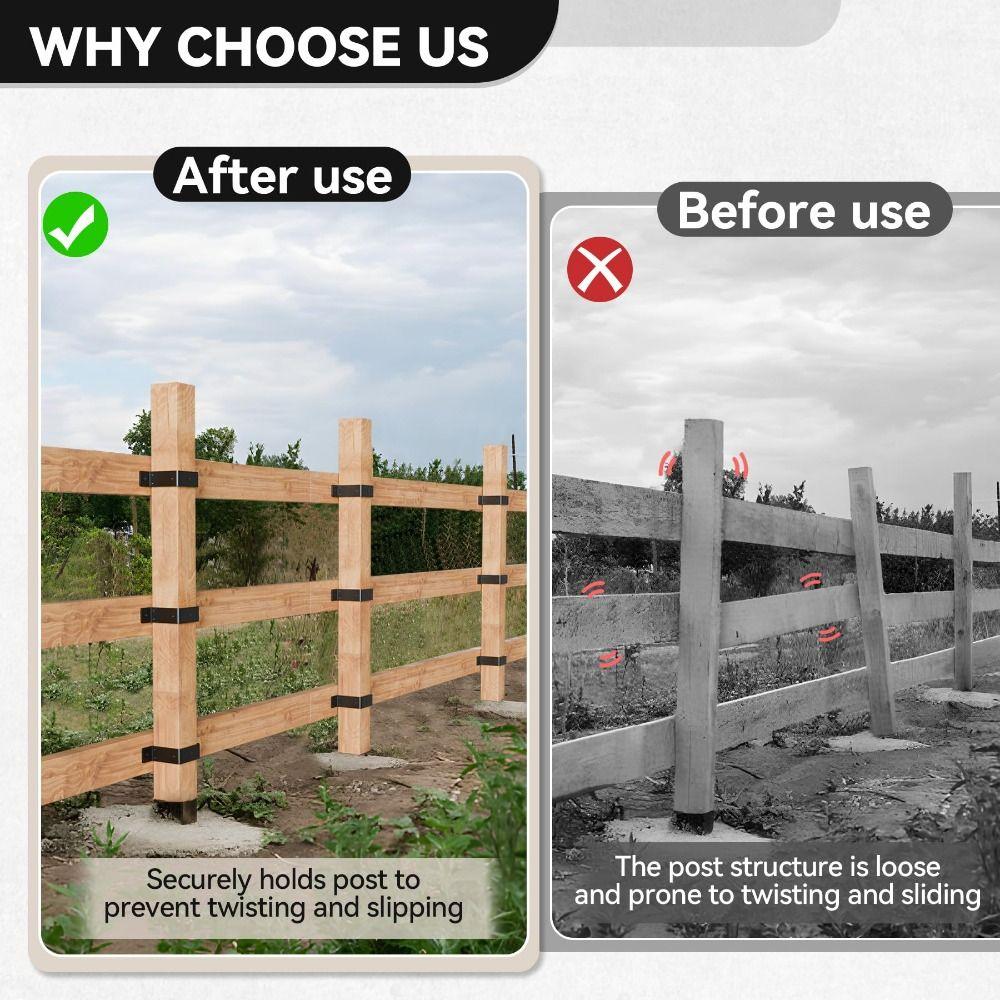 4pcs Heavy Duty Strap Post Ties Black U-Shaped Design Fence Post Brackets Corrosion Resistant Sturdy Construction