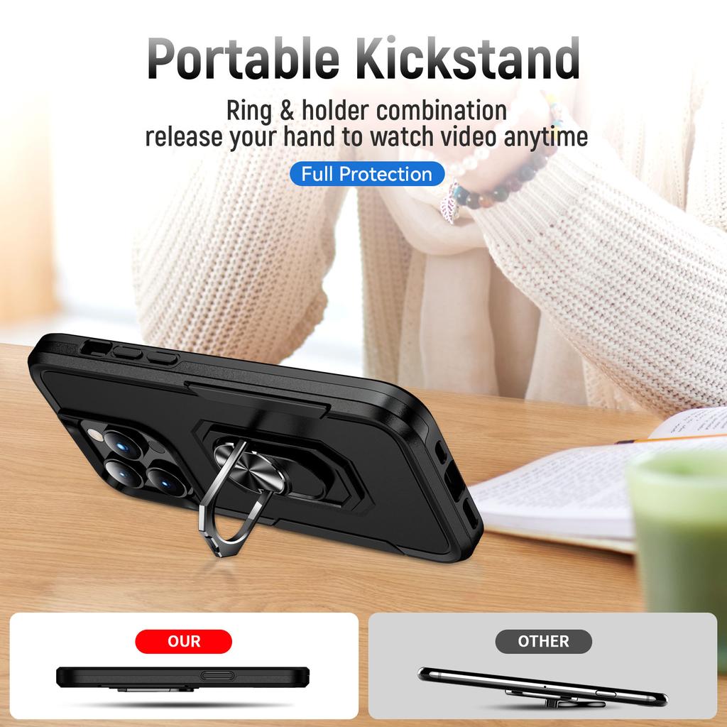 Military Shockproof Armor Hybrid Case For Iphone 14 13 12 11 Pro Max Plus X S Xr 7 8 Magnetic Ring Stand Tpu +Pc Defender Cover