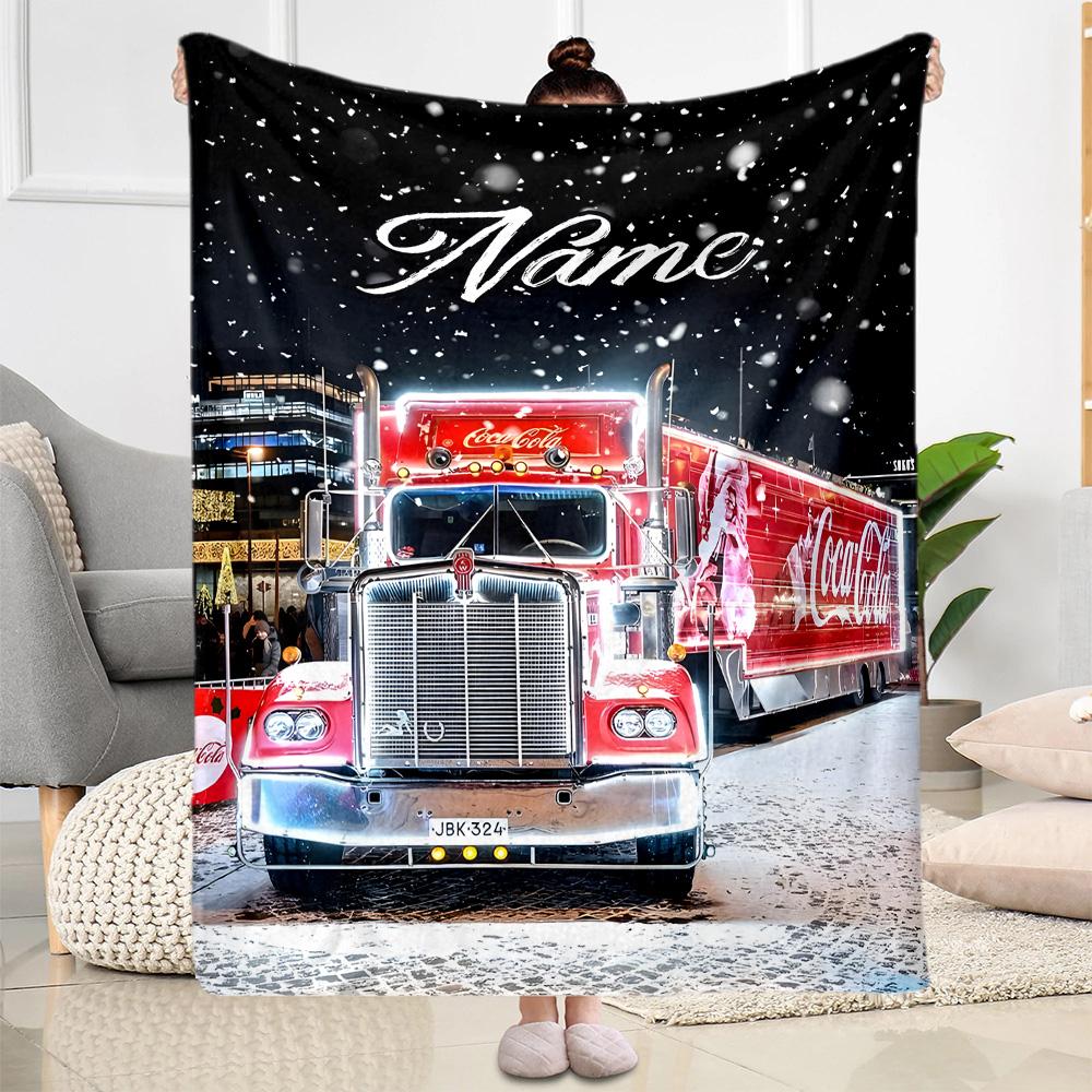 Christmas Coca-cola Truck Customize Text Blanket Cozy Customizable Blanket Ultra-Soft Throw For Bedding Office Picnics Living Room