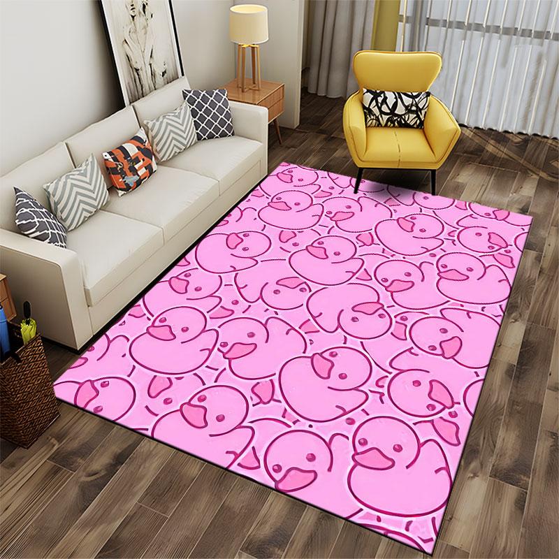 Pink Cartoon Duck Pattern Carpet suitable as a non-slip mat for the living room or bedroom sofa