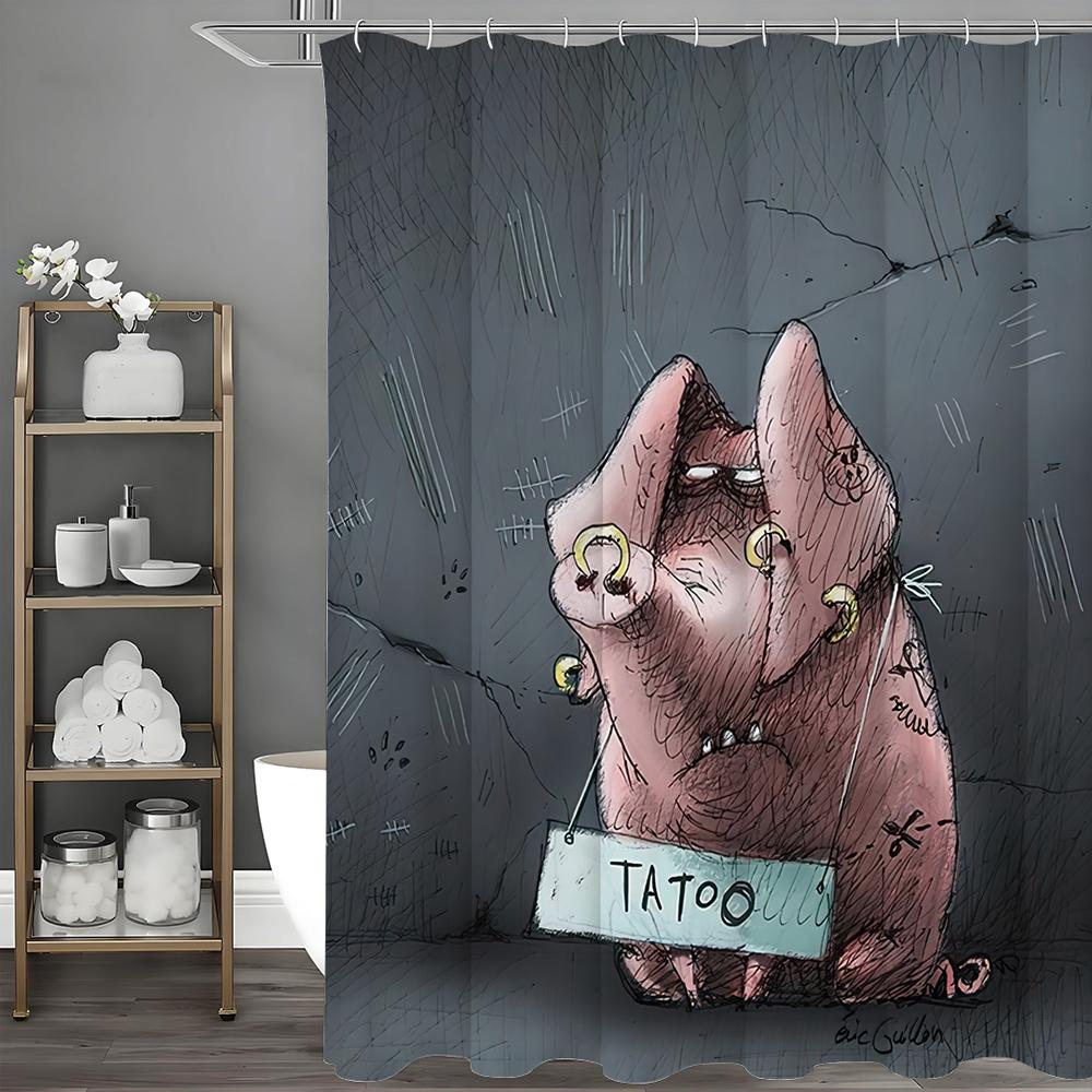 Шторка для душа Drop Scribble Pig, Декоративная шторка для душа для ванной, Водонепроницаемая шторка для душа с крючками