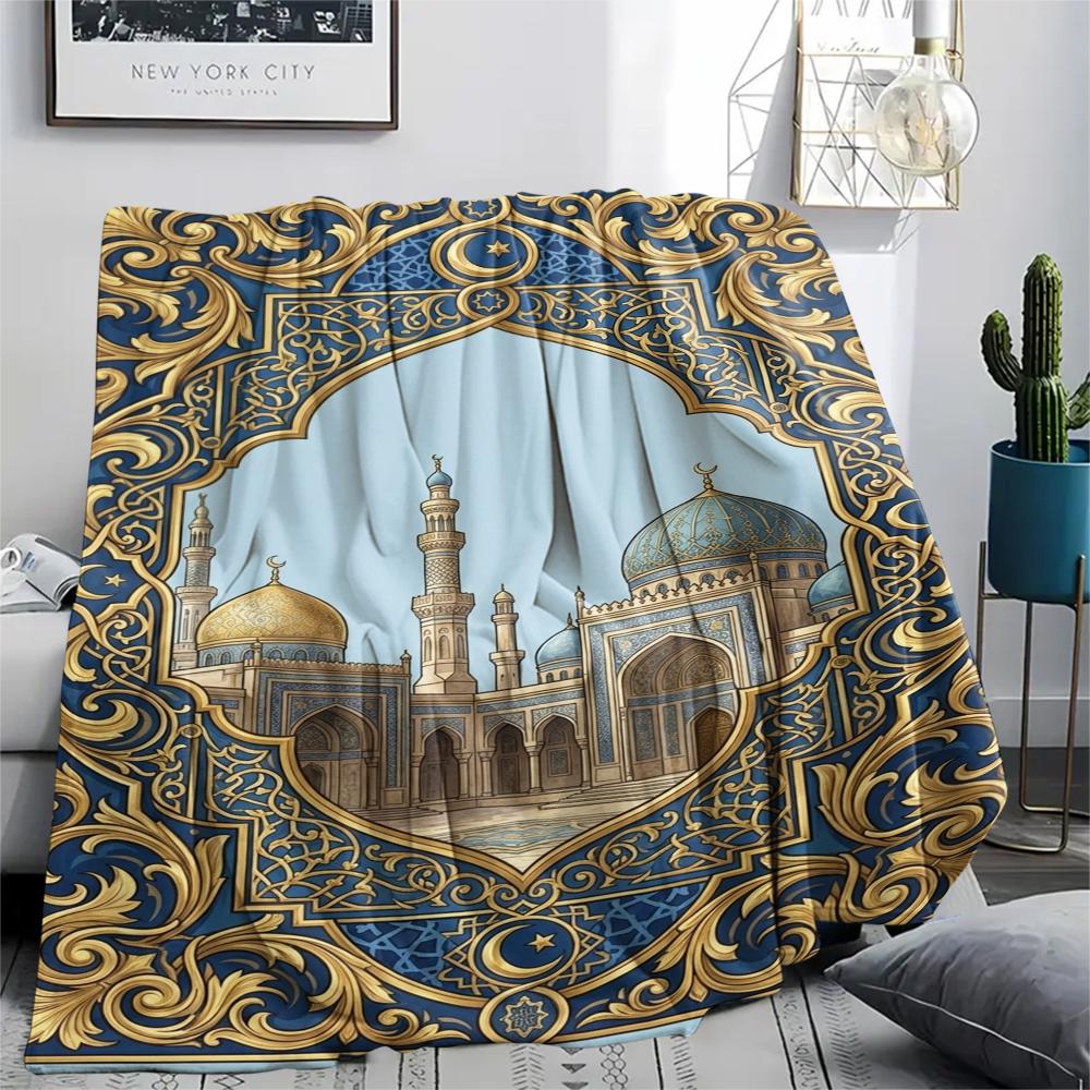 1Pc Muslim Print Flannel Blanket, High quality Comfortable for All Seasons, Home Decor, Warmth and Comfort, Perfect for Christmas Gifts W134