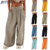 8 Color Women High Elastic Waist Trousers Wide Leg Loose Pants Deep Vest Pleated Ankle Pockets Solid Color Soft Ladies Casual Pants