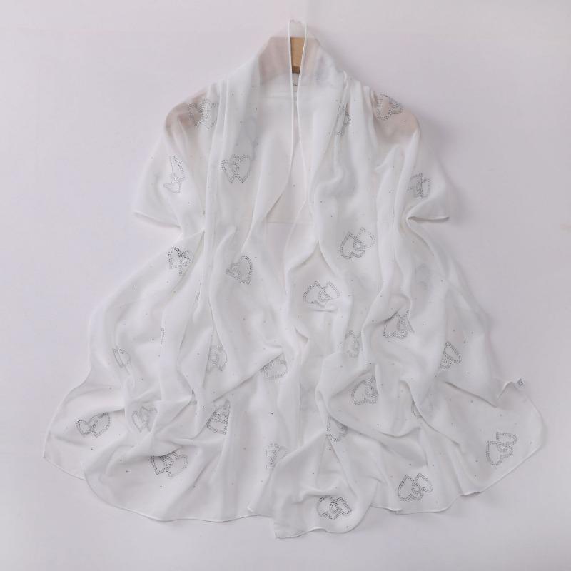 Chiffon Long Scarf Double Heart Rhinestone Ethnic Headscarf For Women