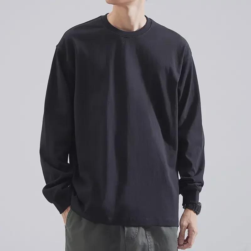 Мужская свободная белая футболка с длинными рукавами и круглым вырезом на весну и осень