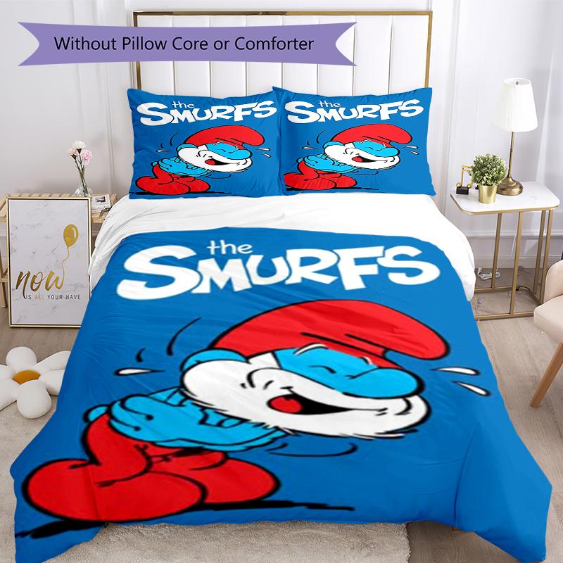 3pcs The Smurfs Bedding Set Duvet Cover Closure Includes 1 Duvet Cover & 2 Pillowcases, Soft and Comfortable for All Seasons.