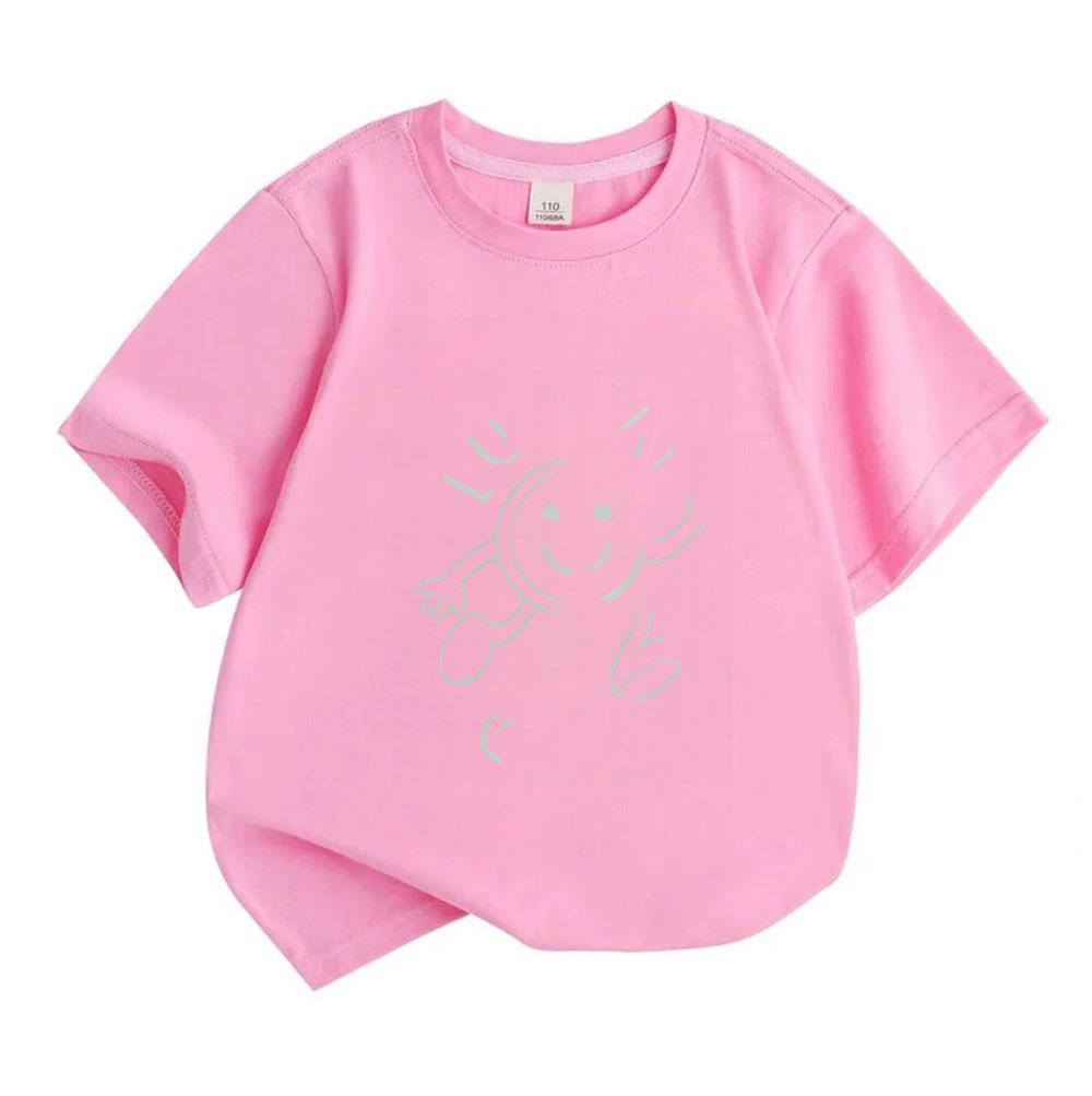 Toddler Boys Girls 100% Cotton Crew Neck Short Sleeve T-Shirt, Cute Winking Smiling Sun Cartoon Print Casual Breathable Summer Tee for Little Kids Dai