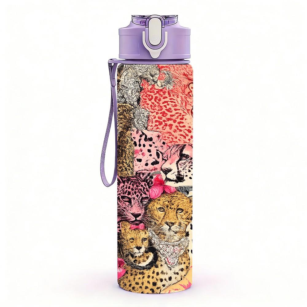 1PC Vintage Woman Flower Collage Art Print 750ml Color Plastic Sports Water Bottle Leakproof Flip Straw Lid Suitable for Sports Office Home Use