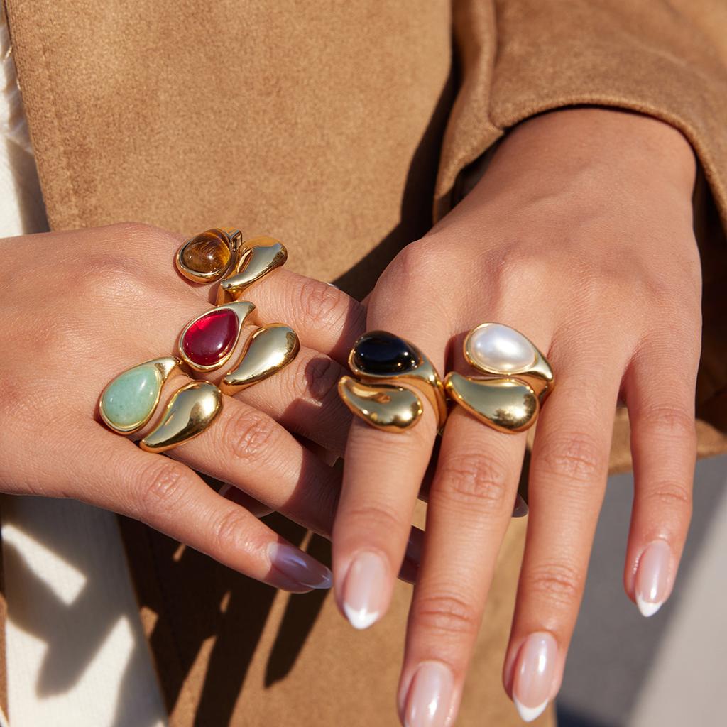 Дизайнерское 18-каратное золото, асимметричное модное открытое кольцо с жемчужиной в форме капли воды