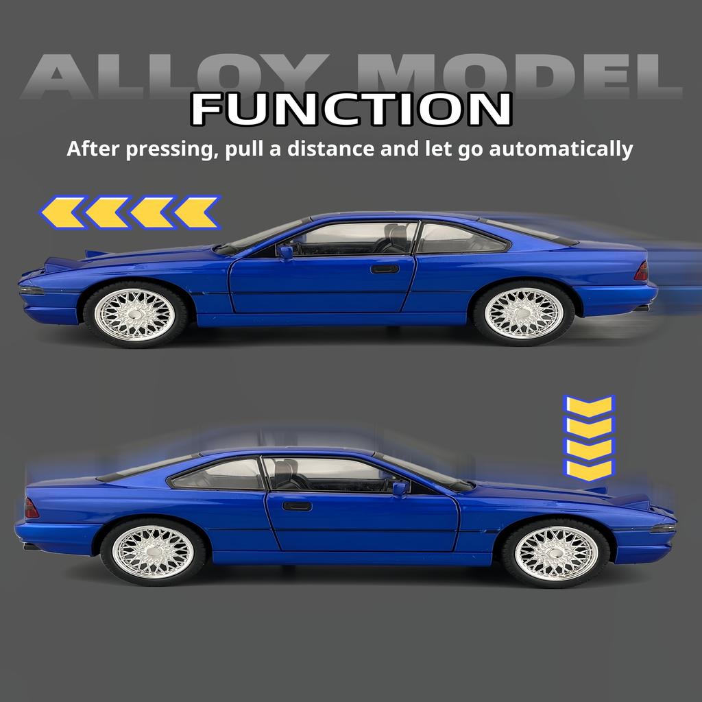1:24 BMW Vintage 850CSI Classic Pop-up Headlights Simulation Alloy Car Model Kids' Toy Car Pull Back Gift for Boys & Collectors