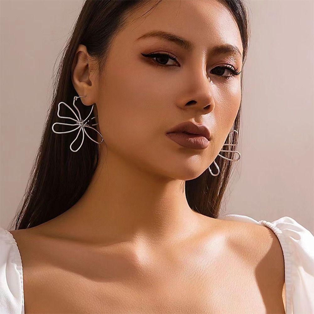 Jewelry Accessories Lines Hoop Earrings Metal French Earrings Gift Flower Earrings Female Girls