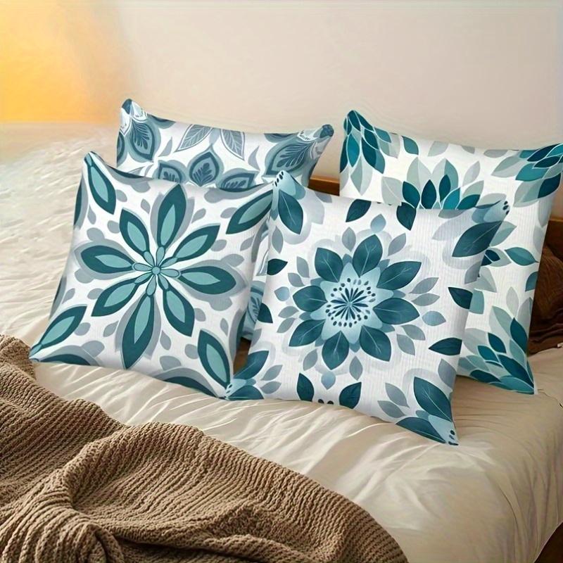 Navy Blue And Green Daisies Digital Printing Pillow Cover Short Plush Suitable Living Rooms Bedrooms Sofas Throw Cushion Cover
