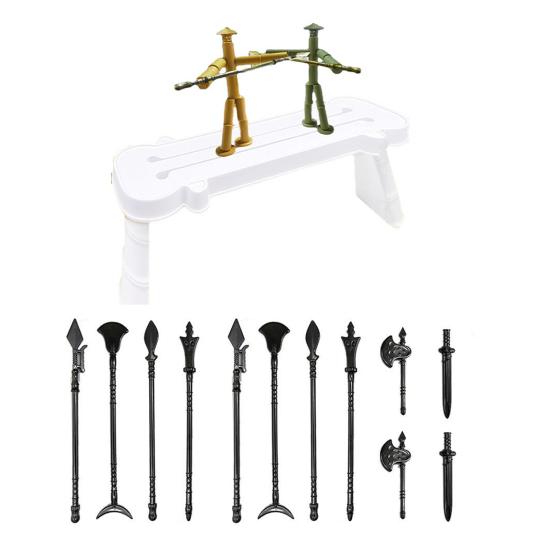 1 Set 12 Weapons Man Battle Toy with Bamboo PK Table Funny Rope Controlled 2 Players Handmade