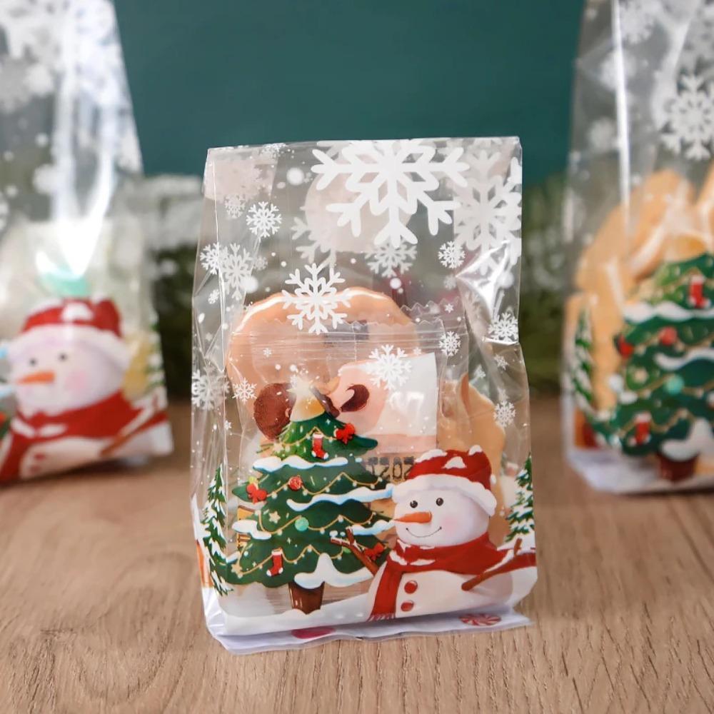 50/100Pcs Transparent Christmas Snowman Cookie Bags Candy Packaging Bags Home Use