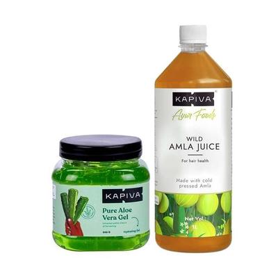 Гель для кожи Kapiva Aloe Vera 500 г + сок Kapiva Thar Aloe Vera 1 л | Идеальное сочетание для ухода за кожей | Увлажняет и питает кожу