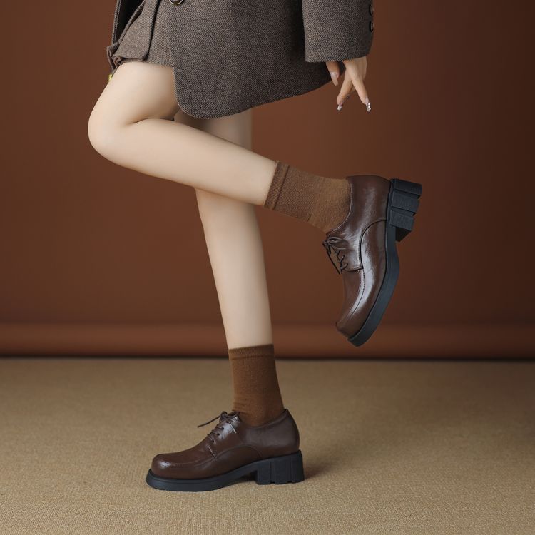 Fashion Korean Shoes Oxfords Women's Female Footwear Loafers With Fur Clogs Platform British Style Autumn 2025 Leather Dress Slip-on Cre