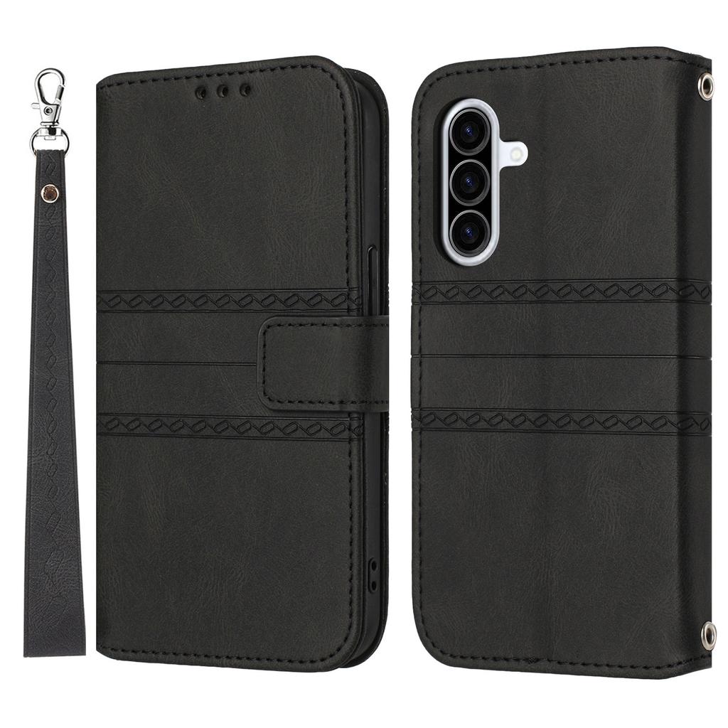 For Samsung Galaxy A17 5G/A17 4G/A26 5G Case Wallet Skin-Touch Leather Imprinted Phone Cover with Wrist Strap