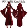 New Female European Halloween Burgundy Vampire Wizard Costume, Retro Court Queen Dress Up Character
