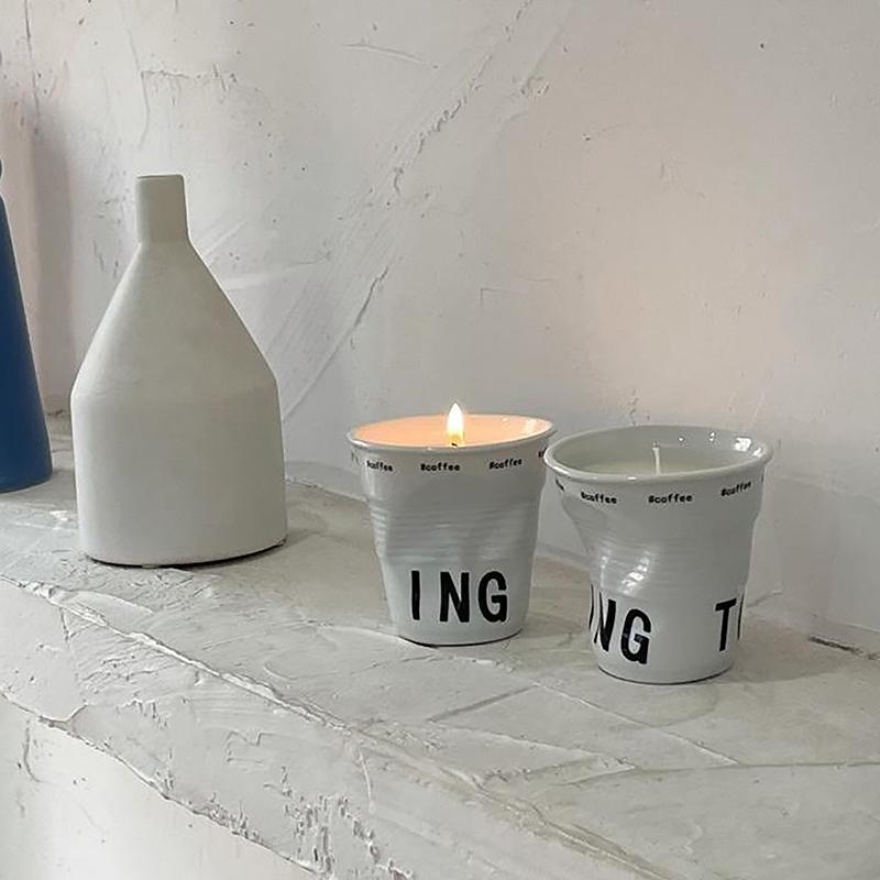 Korean Style Cups And Mugs Coffee Mug White Ceramic Nordic Wrinkle Cup Drinking Coffee Tumbler English Letter