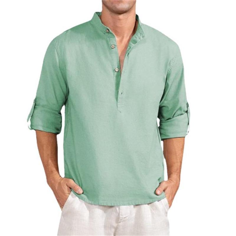 Men S Linen Long Sleeve Loose Solid Color Cotton Linen Shirt Plus Size