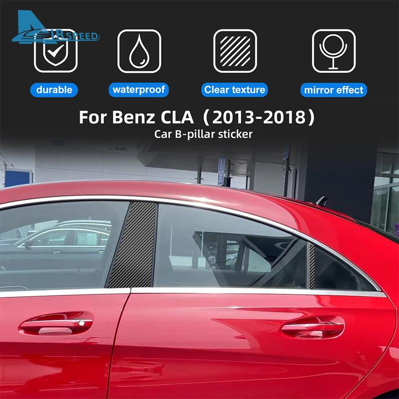 Window Door Deal B Pillar Post Trim Sticker For Mercedes-Benz CLA C117 2013 2014 2015 2016 2017 2018 Glossy Black Carbon Fiber.