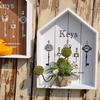 Wall Mounted Organizer Wooden House Shape Key Cabinet Storage Box with 5 Hooks Key Holder Rustic Key Hanger Home Decoration