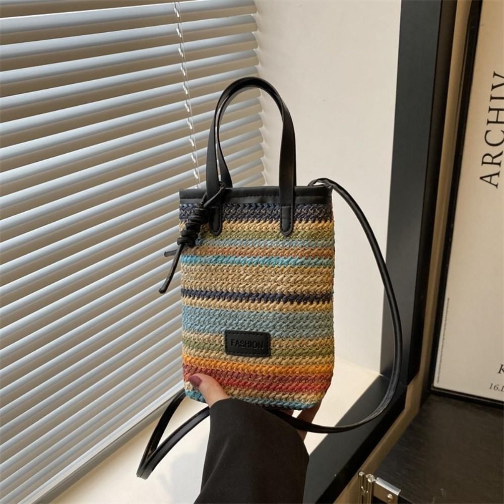 Fashion Contrasting Color Straw Messenger Bag All-match Light Weight Straw Crossbody Bag High Capacity Weave Beach Bag Daily Use