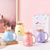 Каваии Чайная чашка Милая кошка Керамическая кофейная кружка с крышкой и ложкой Японский стиль Оригинальные подарки для женщин Подарки для любителей кошек 16 унций