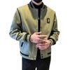 Men Baseball Coat Long Sleeve Single-Breasted Jacket with Letters Print Baseball Collar Outdoor Sports Outerwear