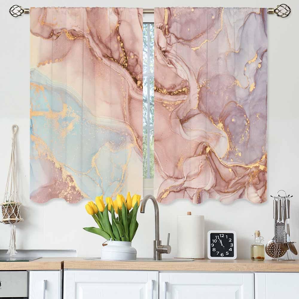 Japanese Style Kitchen Curtains Vintage Great Waves Kanagawa Artistic Short Tier Curtains for Bathroom Cafe Small Window Drapes