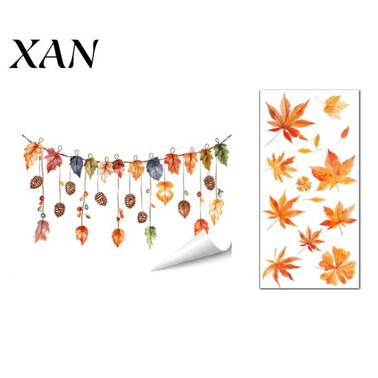 Indoor Outdoor Autumn Decor Ghost/Gnome Static Glass Sticker, PVC Waterproof Maple Leaves Window Theme Film Decal, Removable Cling for Fall