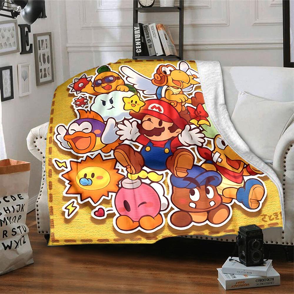 1pc Mario Characters Flannel Blanket, Soft Skin Friendly with Digital Printing, Various Sizes Available for Family, Friends, Birthday